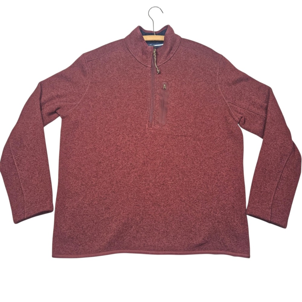 Lands End 1/4 Zip Fleece Pullover Sweater Burgundy Heathered Sz L 42-44